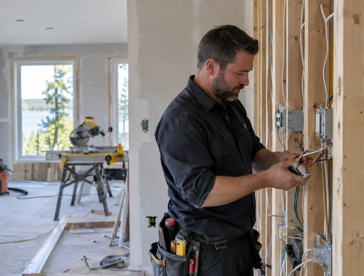 Electrician working on home wiring in Welland