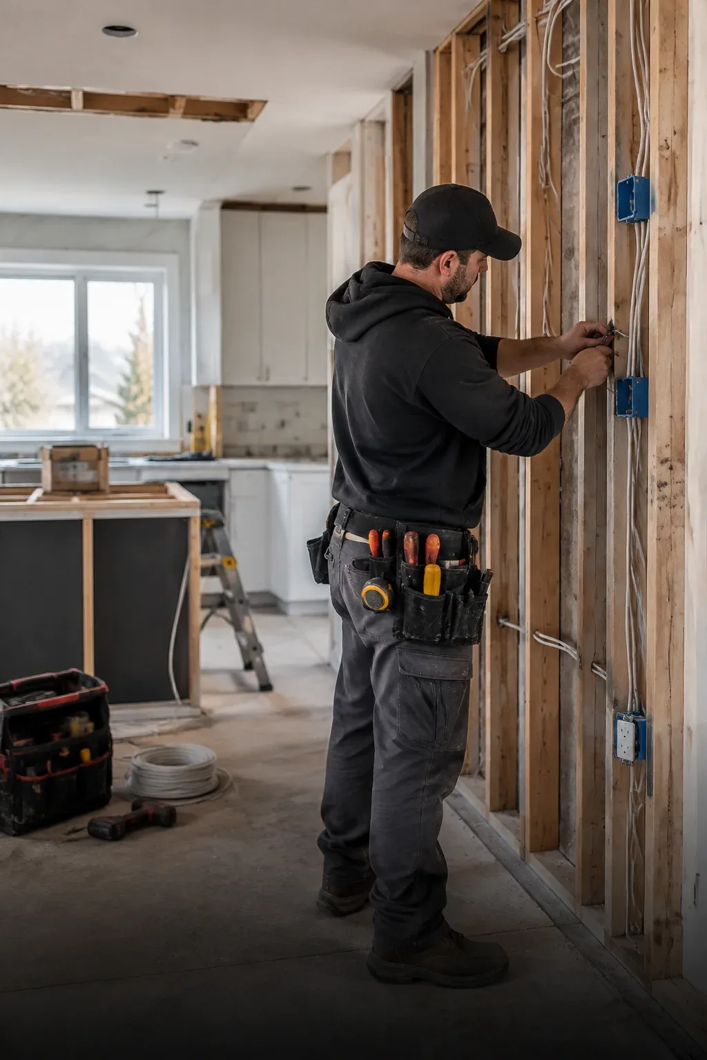 Electrician working on home wiring